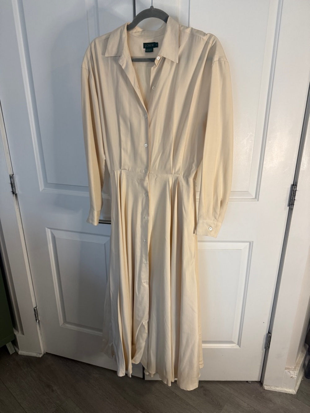 J. Crew 100% Silk Cream Button-Front Maxi Shirt Dress